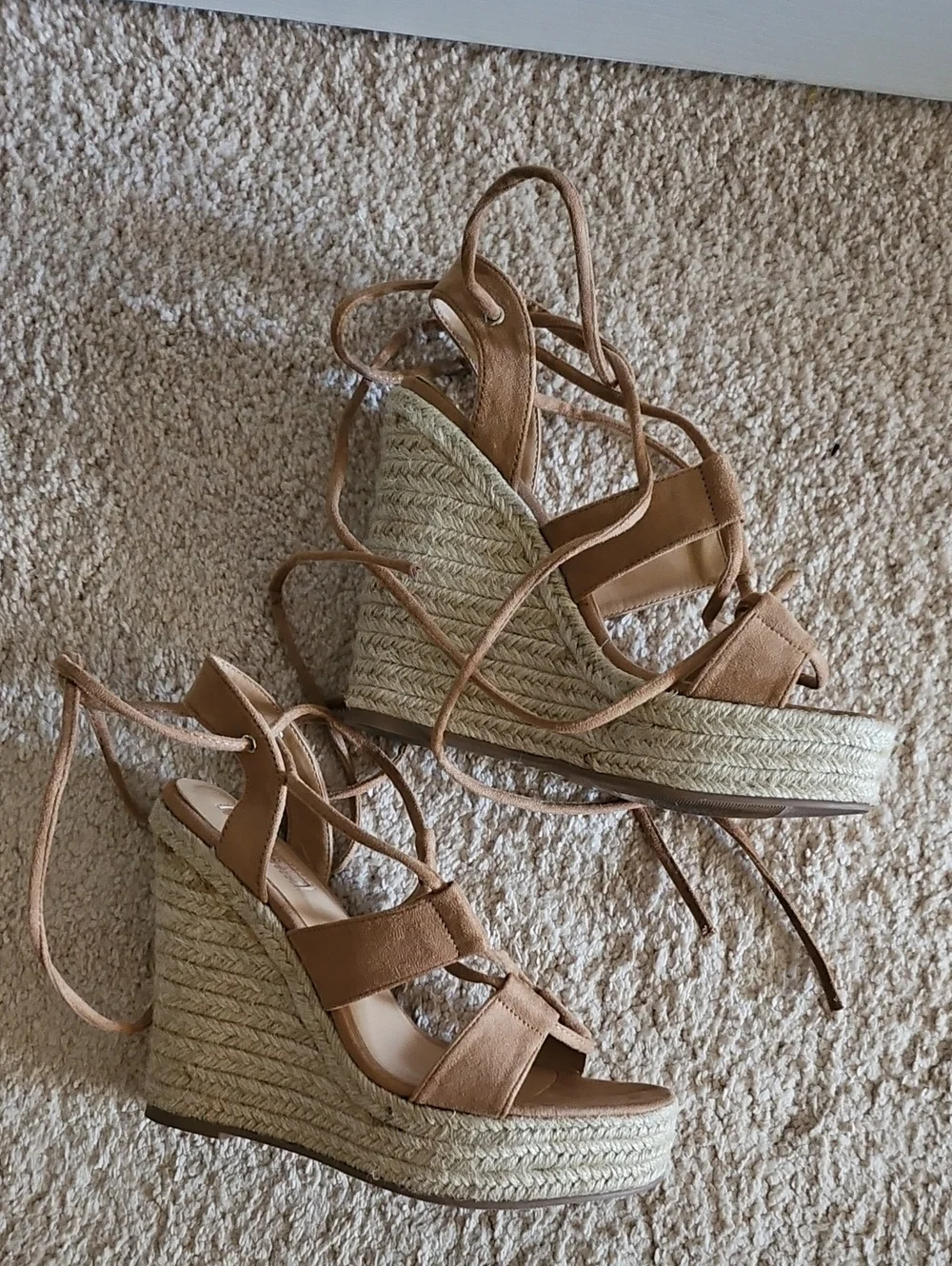 Light Brown Taupe Strappy Wedge Heels